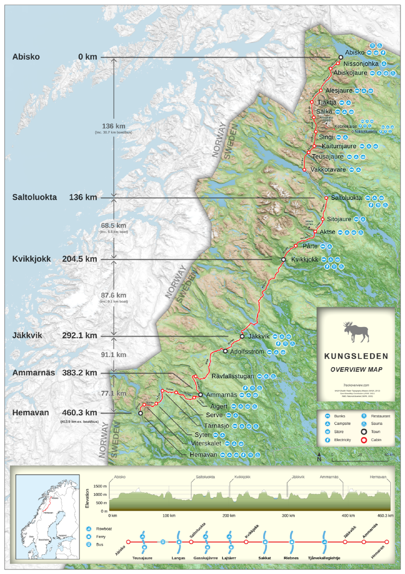 Kungsleden Route mit Resupply Übersicht